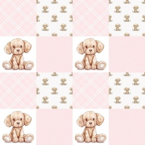 Smaller Patchwork Vintage Puppy Dog Nursery in Baby Pink Cheater Quilt or Blanket 3 Inch Squares