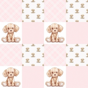 Bigger Patchwork Vintage Puppy Dog Nursery in Baby Pink Cheater Quilt or Blanket 6 Inch Squares