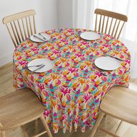 Lobster Damask in Popping Dopamine Colors on Cream - Large