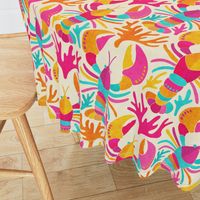Lobster Damask in Popping Dopamine Colors on Cream - Large