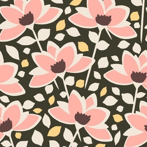 Rough-handdrawn-peach-pink-flowers-and-yellow-foliage-on-moody-dramatic-glamour-gray-XL-jumbo