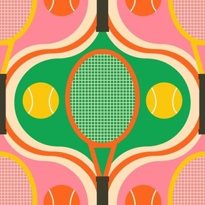 Retro-Tennis-Rackets-with-Tennis-Balls-vintage-yellow-orange-pink-L-large