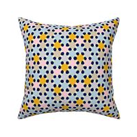 (S) cheerful simple stars in a geometric non directional arrangement - dark blue background