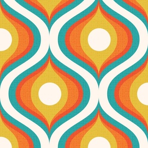 Groovy swirl wallpaper retro red turquoise teal white wallpaper scale by Pippa Shaw