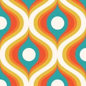 Groovy swirl wallpaper retro turquoise red white wallpaper scale by Pippa Shaw