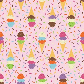 Ice Cream Cones with Sprinkles and Pink Background