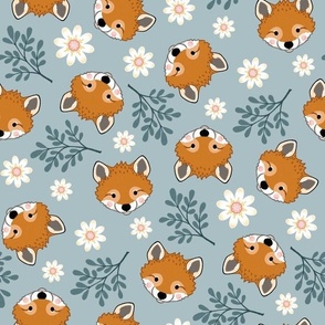 sweet foxes 2 two inch baby fox face tossed garden botanical in dusty jade sea foam sage green kids childrens clothing and bedding