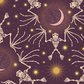 victorian goth bat skeleton - starry night ceiling | Waning Crescent Moon and Stars| spooky celestial halloween warm plum purple / dark mauve | jumbo