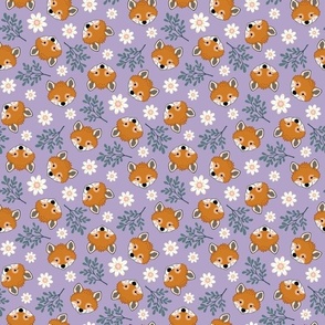 sweet foxes 1 one inch baby fox face tossed garden botanical in dusty plum light violet purple kids childrens clothing and bedding