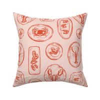 Lobster Toile Featuring Crab & Shrimp in Pink & Red