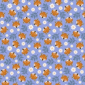 sweet foxes 1 one inch baby fox face tossed garden botanical in light ultramarine blue azure violet kids childrens clothing and bedding