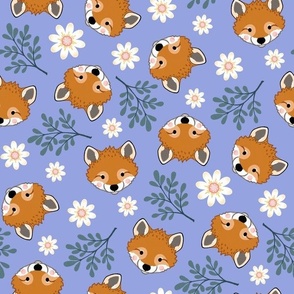 sweet foxes 2 two inch baby fox face tossed garden botanical in light ultramarine blue azure violet kids childrens clothing and bedding
