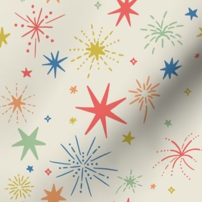 Fireworks Celebration - Ecru, Medium Scale