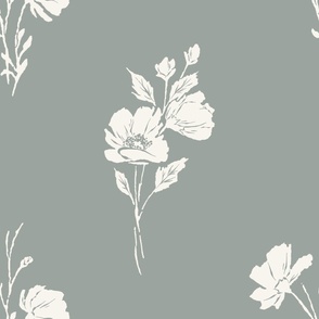JUMBO // Summer Flutter Floral // Summertime Botanical Flora Nature // Cottagecore Flowers // Sage Green // Cream