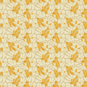 Retro Whimsy Daisy and Bows- Flower Power on Beige - Yellow Ribbons Eggshell Floral- Warm Neutrals- Small Scale 