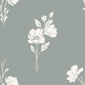 Medium // Summer Flutter Floral // Summertime Botanical Flora Nature // Cottagecore Flowers // Sage Green // Cream