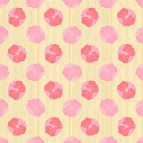 Mini Tigerlily Coral Pink and Carnation Pink Poppies on Subtle Yellow Stripe