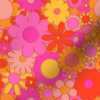 Funky Daisy Floral in Orange + Pink
