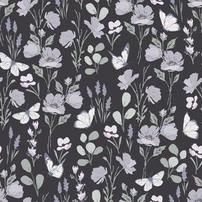 Small // Summer Flutter // Summertime Butterfly Floral // Botanical Greenery Flora Nature // Cute Bugs // Cottage Cottagecore// Lavender Sage Indigo Charcoal