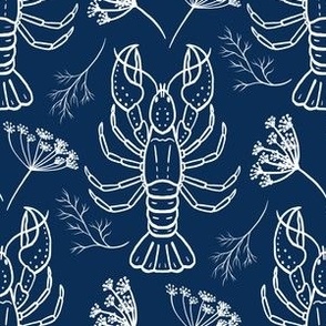 Crayfish and dill_navy blue background