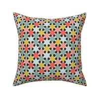 (S) cheerful simple stars in a geometric non directional arrangement - teal coral dark gray
