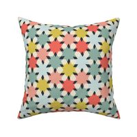(M) cheerful simple stars in a geometric non directional arrangement - teal coral bright
