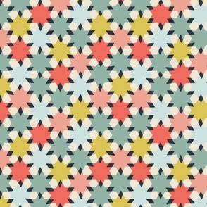 (M) cheerful simple stars in a geometric non directional arrangement - teal coral bright