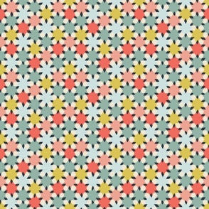 (S) cheerful simple stars in a geometric non directional arrangement - teal coral bright