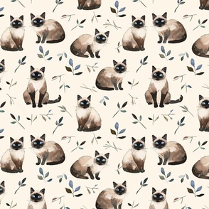 Siamese Serenity - Elegant Cat Fabric Design
