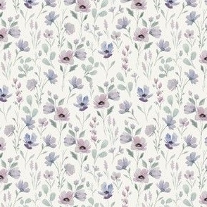 Mini // Watercolor Summer Flutter Lavender Indigo Flowers // Sage Green Leaves // Summertime Botanical Flora Nature // Cottagecore // Cream