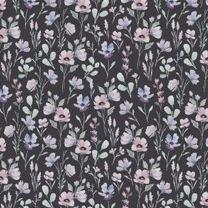 Mini // Watercolor Summer Flutter Lavender Indigo Flowers // Sage Green Leaves // Summertime Botanical Flora Nature // Cottagecore // Charcoal