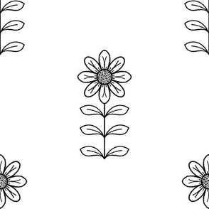 daisy doodle minimalist line crayon line drawing wire outline simple flower floral black and white 3 three inch wide for kitchen wallpaper metallic