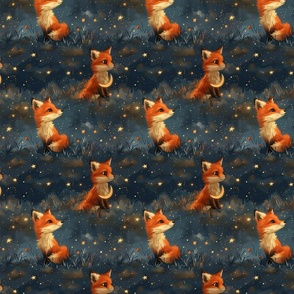 Cute Baby Fox Design on Blue Animals Nature Wildlife Moon Stars
