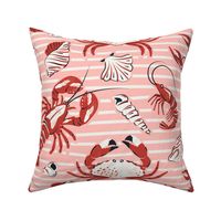 Crustacean Sea - Summer Nautical Shellfish Stripe Pink Red Large