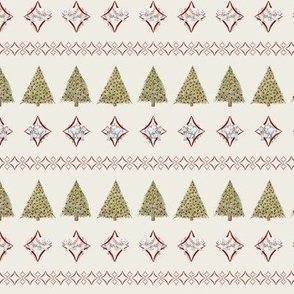 SMALL Scandinavian Style Christmas Stripe in red, green, and cream with Polar Bears, Diamonds, and Christmas Trees