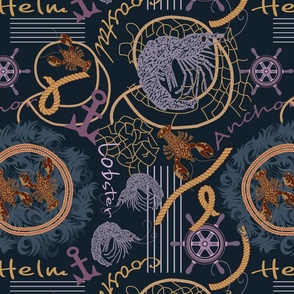 Crustacean core seamless pattern in nautical style