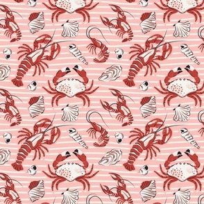Crustacean Sea - Summer Nautical Shellfish Stripe Pink Red Small