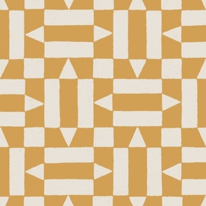 (L) Textured Geo Checker {Honey Gold Yellow and Pearly White Cream} Earthy Patchwork, Large Scale