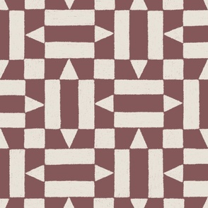 (L) Textured Geo Checker {Rose Brown and Pearly White Cream} Earthy Patchwork, Large Scale