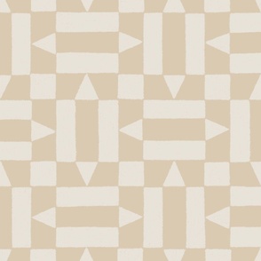 (L) Textured Geo Checker {Neutral Softer Tan and Pearly White Cream} Earthy Patchwork, Large Scale
