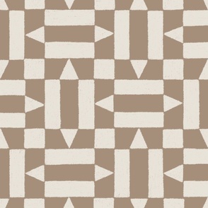 (L) Textured Geo Checker {Taupe Beige Brown and Pearly White Cream} Earthy Patchwork, Large Scale