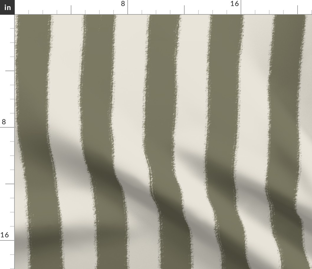 (XL) Earthy Textured Stripes {Artichoke Green and Pearly White Cream} Minimalist Boho Farmhouse, Jumbo Large Scale