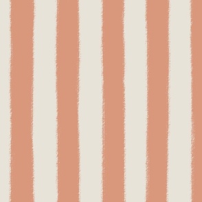 (XL) Earthy Textured Stripes {Persimmon Muted Peach and Pearly White Cream} Minimalist Boho Farmhouse, Jumbo Large Scale