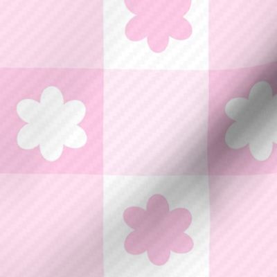 Pink White Floral Gingham Plaid Weave Texture 