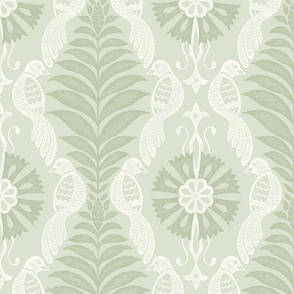 Bird and Frond Ogee - 12" large - sage green 