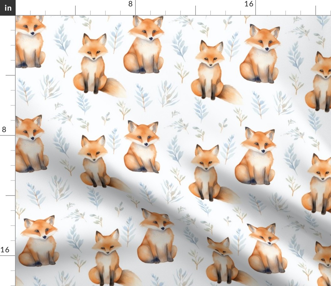 Enchanted Forest Friends - Watercolor Foxes and Foliage Pattern