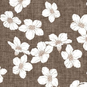 Cherry Blossoms - brown linen