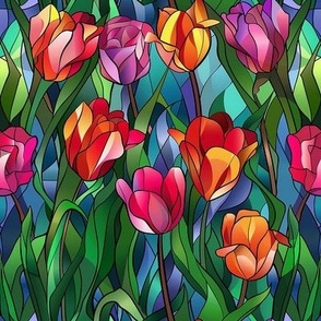 Smaller Colorful Stained Glass Tulips