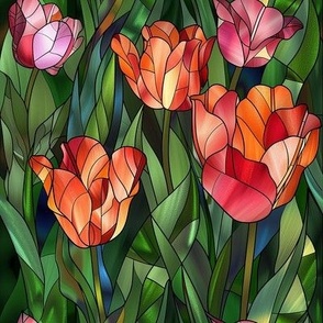 Smaller Stained Glass Red Tulips