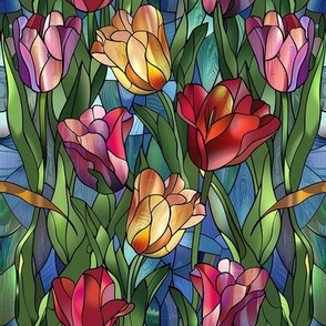 Smaller Stained Glass Colorful Tulips